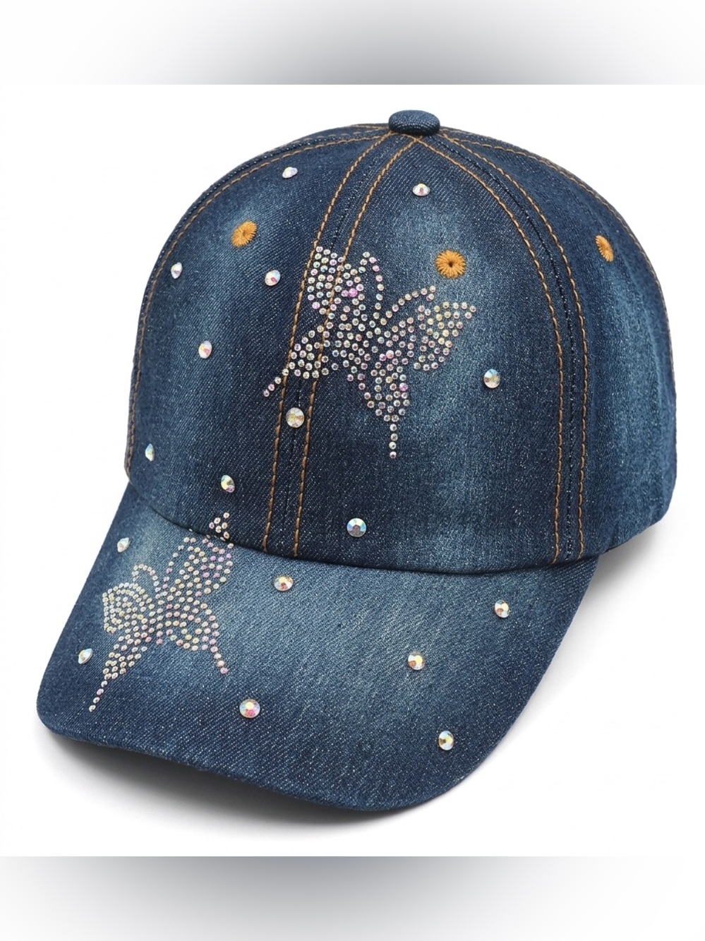 COG NEW YORK Denim Baseball Hat Rhinestone Butterfly OS NWT